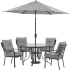 Hanover Lavalette 5 -PC Steel Framed Olefin Outdoor Dining Set with Umbrella Silver Linings