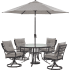 Hanover Lavalette 5 -PC Steel Framed Olefin Outdoor Dining Set with Umbrella Silver Linings
