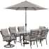 Hanover Lavalette 7 -PC Steel Framed Olefin Outdoor Dining Set with Umbrella Silver Linings