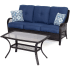 Hanover Orleans 2-Piece Steel Framed Resin Wicker Outdoor Sofa Set with Tempered Glass Top Coffee Table Brown / Navy