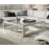 Hooker Furniture Cascade 52" Square Casual Luxury Cocktail Coffee Table with Burlap Wrap Accent and Tempered Glass Top Pebble Beach Burlap