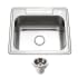 Houzer Glowtone 25" Drop In Single Basin Stainless Steel Kitchen Sink with Basket Strainer Stainless Steel