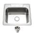Houzer Glowtone 25" Drop In Single Basin Stainless Steel Kitchen Sink with Basket Strainer Stainless Steel