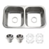 Houzer Elite 31-1/2" Undermount Double Basin Stainless Steel Kitchen Sink with Basin Rack and Basket Strainer Stainless Steel