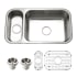 Houzer Elite 31-1/2" Undermount Double Basin Stainless Steel Kitchen Sink with Basin Rack and Basket Strainer Stainless Steel