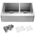 Houzer Epicure 33" Farmhouse Double Basin Stainless Steel Kitchen Sink with Basin Rack and Basket Strainer Stainless Steel
