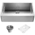 Houzer Epicure 33" Farmhouse Single Basin Stainless Steel Kitchen Sink with Basin Rack and Basket Strainer Stainless Steel