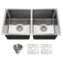 Houzer Nouvelle 31" Undermount Double Basin Stainless Steel Kitchen Sink with Basin Rack and Basket Strainer Stainless Steel