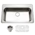 Houzer Premier 33" Drop In Single Basin Stainless Steel Kitchen Sink with Basin Rack and Basket Strainer Stainless Steel