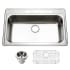 Houzer Premier 33" Drop In Single Basin Stainless Steel Kitchen Sink with Basin Rack and Basket Strainer Stainless Steel