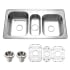 Houzer Premier 41-5/16" Drop In Triple Basin Stainless Steel Kitchen Sink with Basin Rack and Basket Strainer Stainless Steel