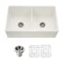Houzer Platus 33" Farmhouse Double Basin Fireclay Kitchen Sink with Basin Rack and Basket Strainer Biscuit