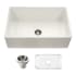 Houzer Platus 33" Farmhouse Single Basin Fireclay Kitchen Sink with Basin Rack and Basket Strainer Biscuit