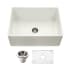 Houzer Platus 30" Farmhouse Single Basin Fireclay Kitchen Sink with Basin Rack and Basket Strainer Biscuit
