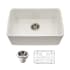 Houzer Platus 23-7/16" Undermount Single Basin Fireclay Kitchen Sink with Basin Rack and Basket Strainer Biscuit