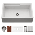 Houzer Quartztone 33" Farmhouse Single Basin Granite Composite Kitchen Sink with Basin Rack, Basket Strainer and Cutting Board Cloud