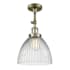 Innovations Lighting Seneca Falls 10" Wide Semi-Flush Ceiling Fixture with 16" Height Antique Brass / Clear Halophane