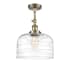 Innovations Lighting Bell 12" Wide Semi-Flush Ceiling Fixture Antique Brass / Clear Deco Swirl