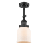 Innovations Lighting Small Bell Single Light 5" Wide Semi-Flush Ceiling Fixture Matte Black / Matte White Cased