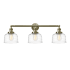 Innovations Lighting Bell 3 Light 32" Wide Vanity Light Antique Brass / Clear Deco Swirl