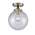 Innovations Lighting Beacon Single Light 8" Wide Semi-Flush Ceiling Fixture Black Antique Brass / Clear