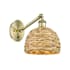 Innovations Lighting Woven Rattan 12" Tall Wall Sconce with Shade Antique Brass / Natural