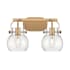 Innovations Lighting Pilaster II Sphere 2 Light 17" Wide Vanity Light Brushed Brass / Clear