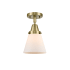 Innovations Lighting Cone 7" Wide Semi-Flush Ceiling Fixture with Shade Antique Brass / Matte White