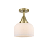Innovations Lighting Bell 8" Wide Semi-Flush Ceiling Fixture with Shade Antique Brass / Matte White