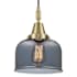 Innovations Lighting Bell 8" Wide Mini Pendant with Light Smoke Glass Shade Antique Brass