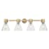 Innovations Lighting Lawton Cone 4 Light 34" Wide Vanity Light with Clear Glass Shades Brushed Brass