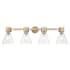 Innovations Lighting Lawton Cone 4 Light 34" Wide Vanity Light with Clear, Seedy Glass Shades Brushed Brass