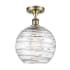 Innovations Lighting Athens 10" Wide Semi-Flush Globe Ceiling Fixture Antique Brass / Clear Deco Swirl