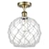Innovations Lighting Farmhouse Rope 10" Wide Semi-Flush Globe Ceiling Fixture Antique Brass / Clear Glass with White Rope