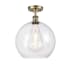 Innovations Lighting Athens 12" Wide Semi-Flush Globe Ceiling Fixture Antique Brass / Clear