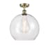 Innovations Lighting Athens 14" Wide Semi-Flush Globe Ceiling Fixture Antique Brass / Clear
