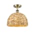 Innovations Lighting Woven Rattan 12" Wide Semi-flush Ceiling Fixture Antique Brass / Natural