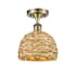 Innovations Lighting Woven Rattan 8" Wide Semi-flush Ceiling Fixture Antique Brass / Natural