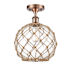 Innovations Lighting Large Farmhouse Rope 10" Wide Semi-Flush Ceiling Fixture Antique Copper / Clear Glass with Brown Rope