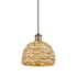 Innovations Lighting Woven Rattan 8" Wide Mini Pendant with Shade Antique Brass / Natural