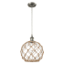 Innovations Lighting Large Farmhouse Rope 10" Wide Mini Pendant - Cord Suspension Brushed Satin Nickel / Clear Glass with Brown Rope