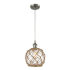 Innovations Lighting Farmhouse Rope 8" Wide Mini Pendant - Cord Suspension Brushed Satin Nickel / Clear Glass with Brown Rope