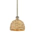 Innovations Lighting Woven Rattan 8" Wide Mini Pendant Antique Brass / Natural