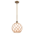 Innovations Lighting Large Farmhouse Rope 1 Light Pendant Brushed Brass / White Large Farmhouse Glass / Brown Rope