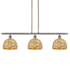 Innovations Lighting Woven Rattan 3 Light 36" Wide Linear Pendant Antique Brass / Natural