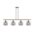 Innovations Lighting Athens Deco Swirl 4 Light 48" Wide Linear Chandelier with 8" Wide Shades Antique Brass / Light Smoke Deco Swirl