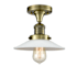 Innovations Lighting Halophane Single Light 9" Wide Semi-Flush Ceiling Fixture Antique Brass / Matte White