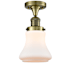 Innovations Lighting Bellmont Single Light 6" Wide Semi-Flush Ceiling Fixture Antique Brass / Matte White