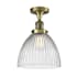 Innovations Lighting Seneca Falls 10" Wide Semi-Flush Ceiling Fixture with 13" Height Antique Brass / Clear Halophane