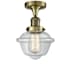 Innovations Lighting Small Oxford Single Light 8" Wide Semi-Flush Ceiling Fixture Antique Brass / Clear